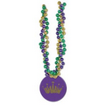 33" Mardi Gras Braided Beads w/ Custom Direct Pad Printed Imprinted on a Hook Medallion